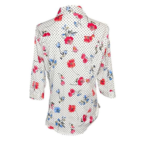 Allison Daley Women's sz 12 3/4 sleeve button Polka Dot Floral Blouse Top Casual - Picture 2 of 7